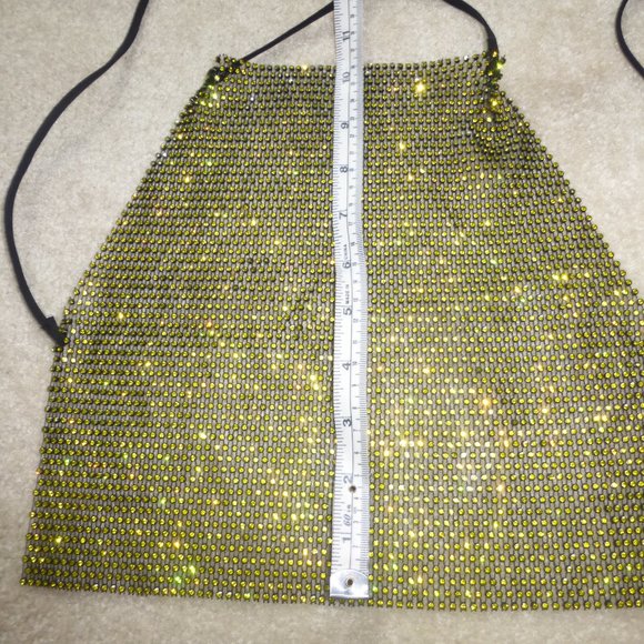 Yellow sparkly rhinestones backless halter crop top - festival ready! - Picture 10 of 10